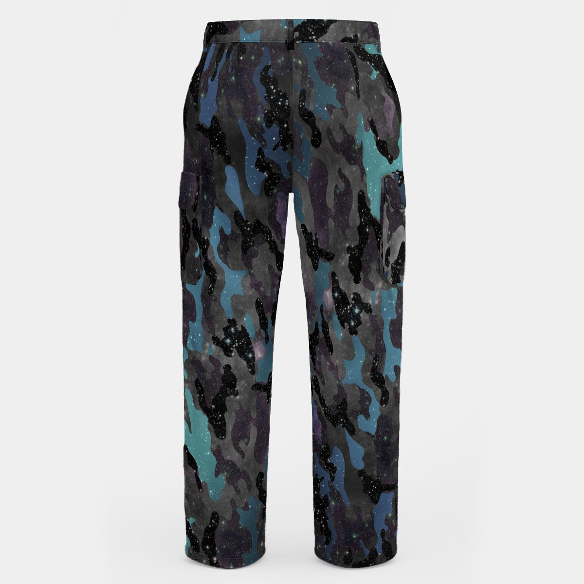 Camouflage-patterned pants on a light gray background