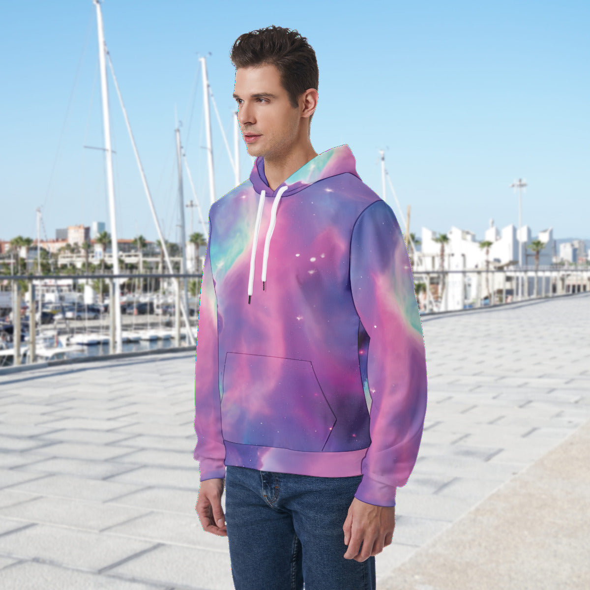 Vibrant Iridescent Nebula Galaxy All-Over Print Men's Hoodie The Nebula Palace: Spiritually Cosmic Fashion