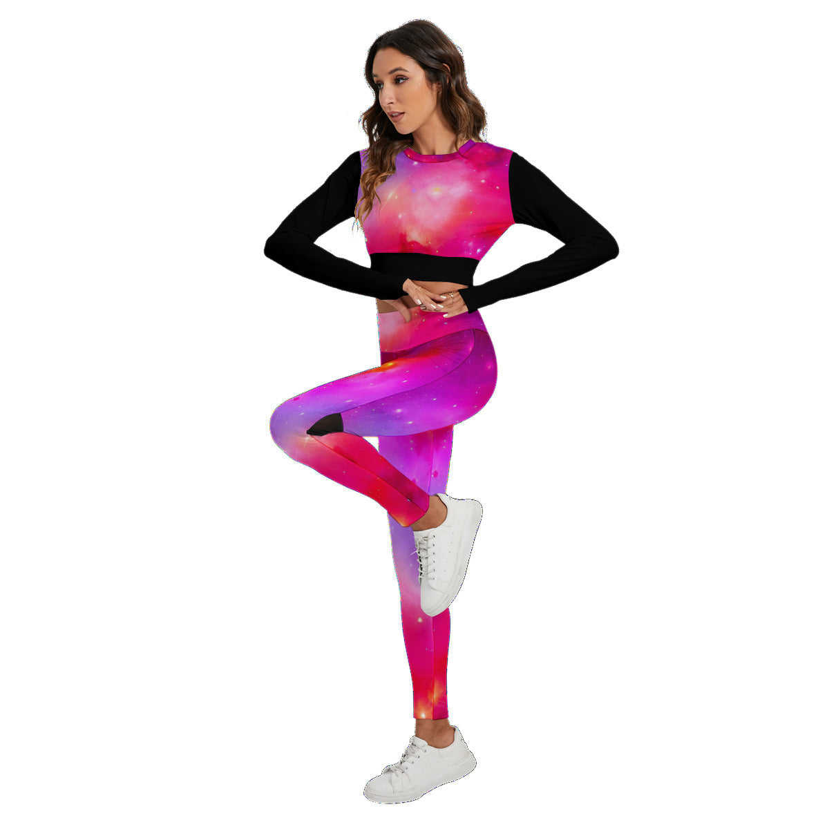 Red Nebula Women's Fashion Sport Set With Backless Top And Leggings The Nebula Palace: Spiritually Cosmic Fashion