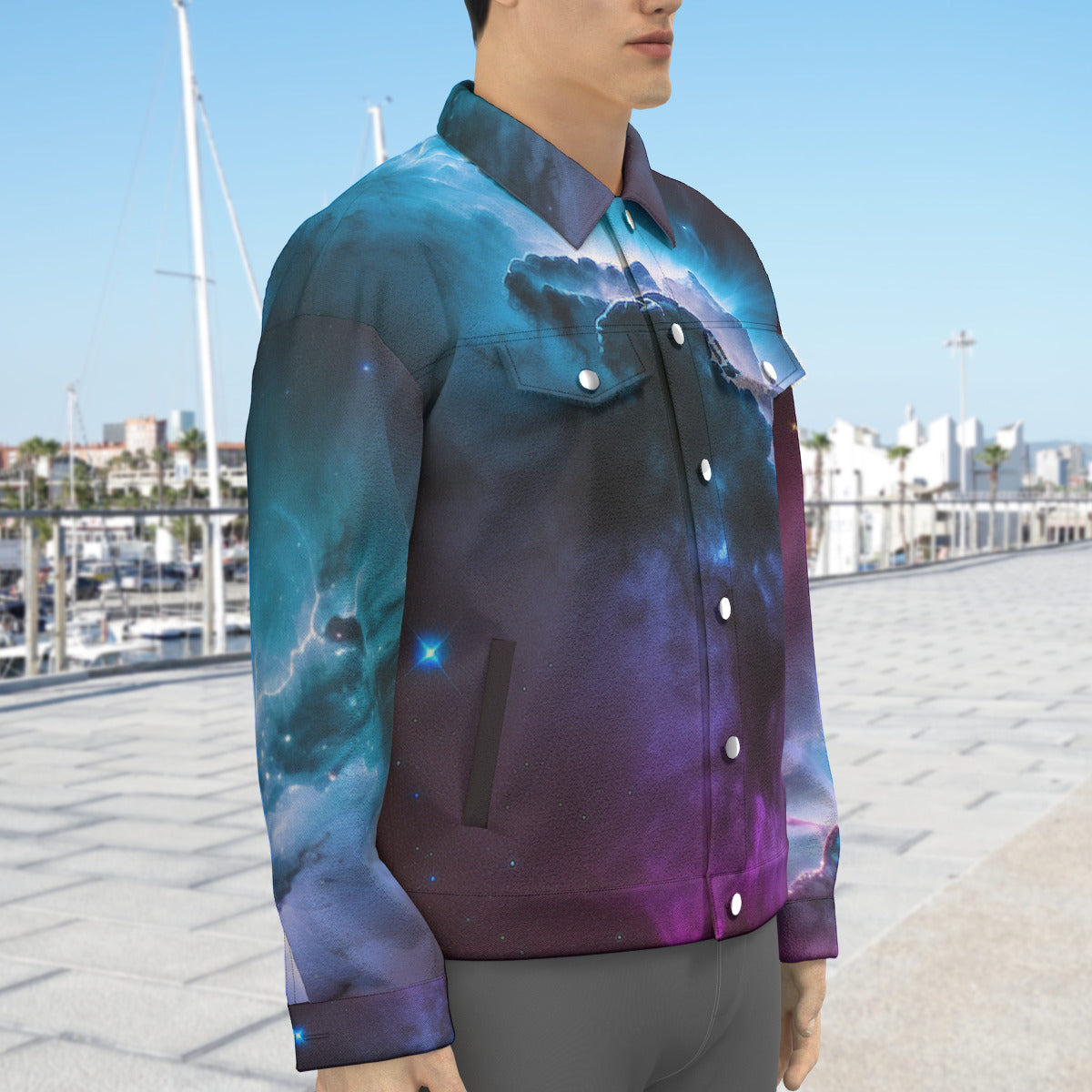 Deep Blue Space Nebula Unisex Lapel Fashion Jacket The Nebula Palace: Spiritually Cosmic Fashion