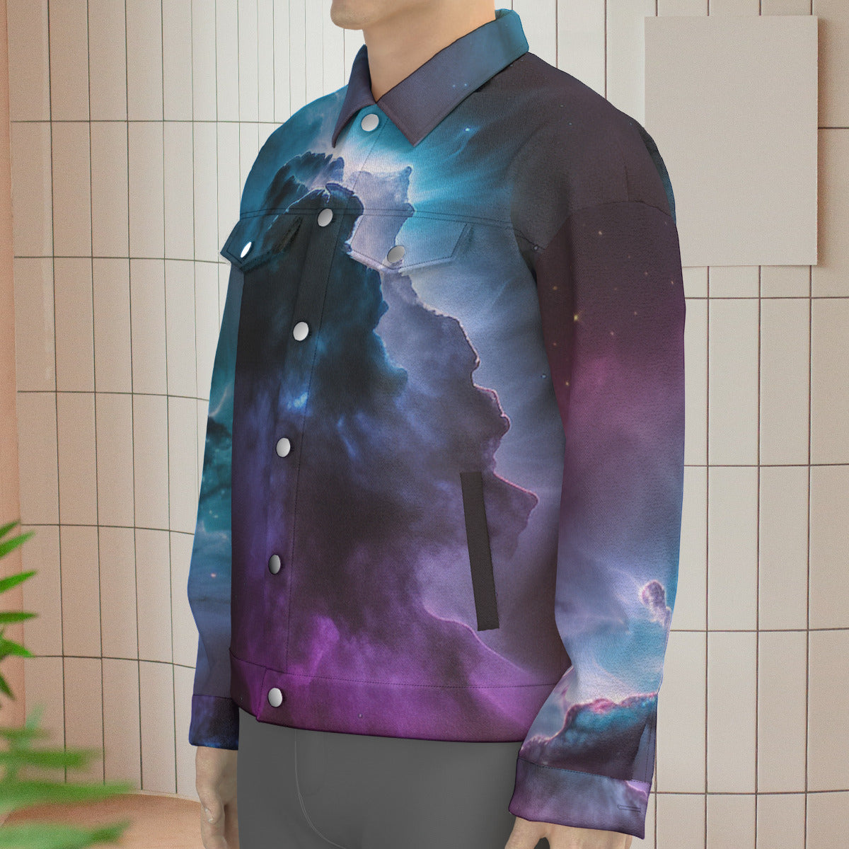 Deep Blue Space Nebula Unisex Lapel Fashion Jacket The Nebula Palace: Spiritually Cosmic Fashion