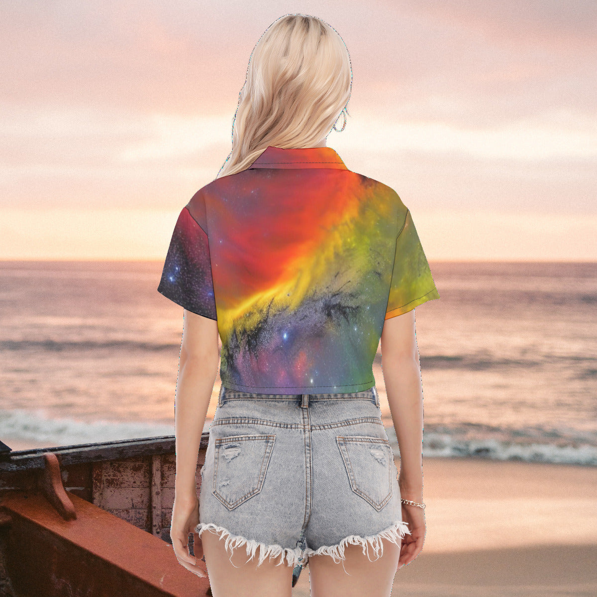 Spiritual Resonation Universal Wonders Women's Cropped Fashion Shirt The Nebula Palace: Spiritually Cosmic Fashion