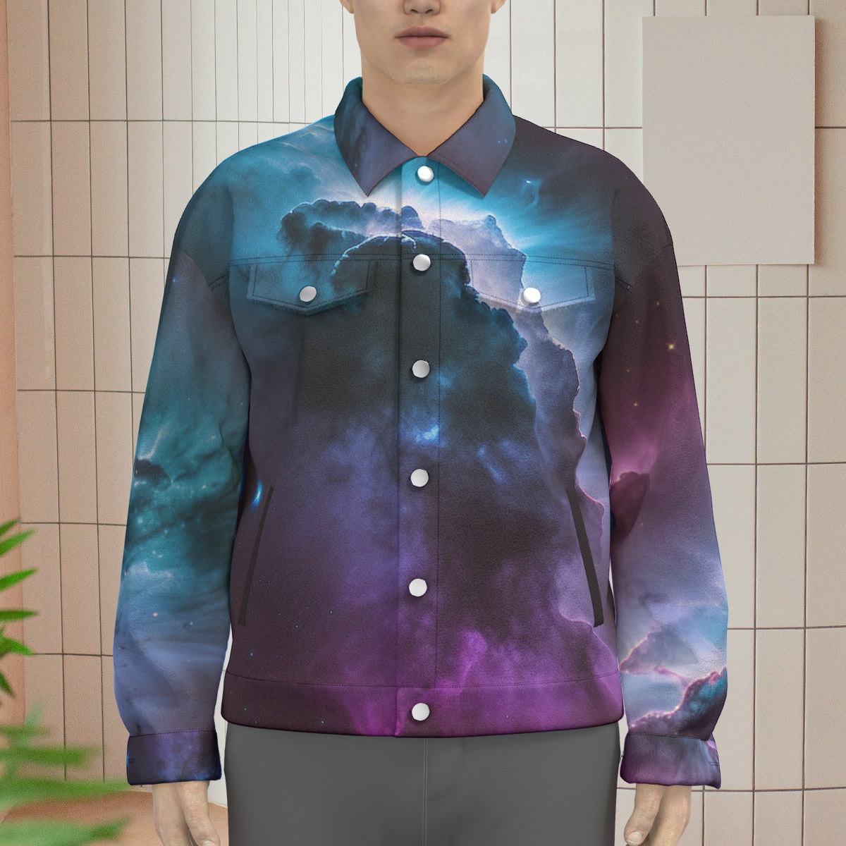 Deep Blue Space Nebula Unisex Lapel Fashion Jacket The Nebula Palace: Spiritually Cosmic Fashion
