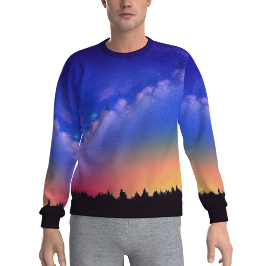 Starry Skies Starry Sunset Men's Fashion Heavy Fleece Sweatshirt The Nebula Palace: Spiritually Cosmic Fashion