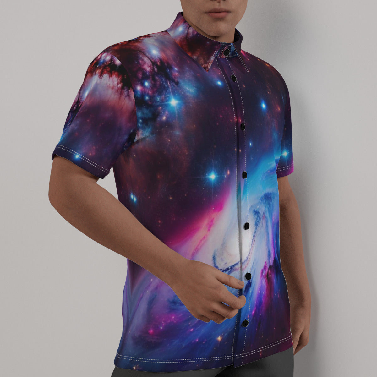 Interstellar Consciousness Galaxy Nebula Men's Fashion Dress Shirt The Nebula Palace: Spiritually Cosmic Fashion