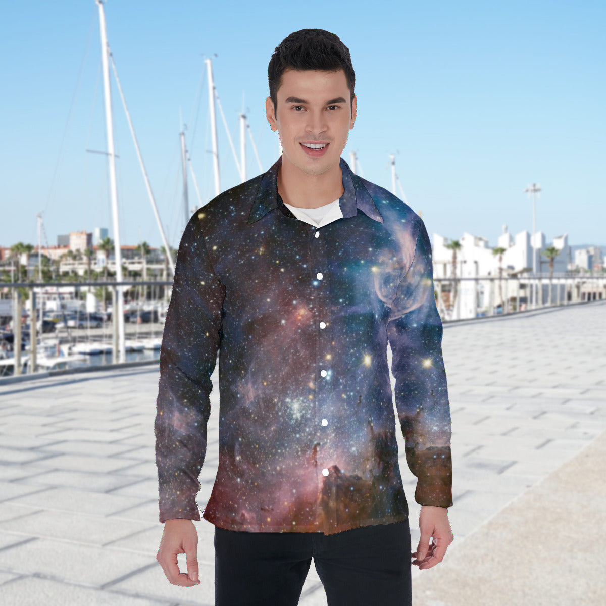 Deep Vibes Nebula Men's Fashion Long Sleeve Shirt The Nebula Palace: Spiritually Cosmic Fashion