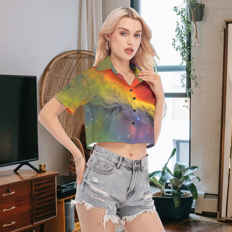 Spiritual Resonation Universal Wonders Women's Cropped Fashion Shirt - The Nebula Palace