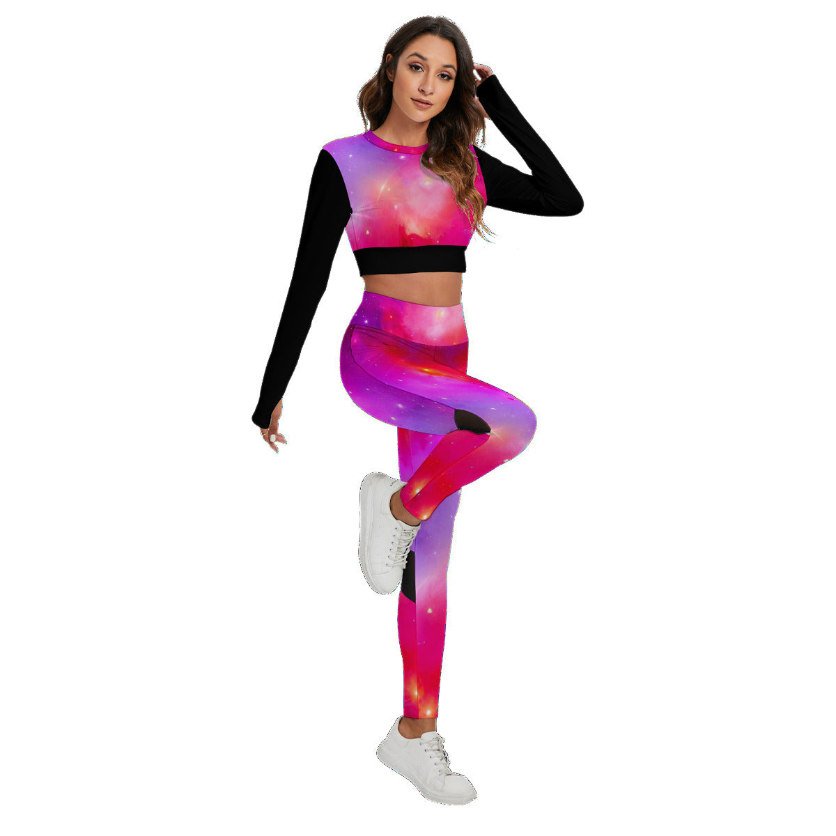 Red Nebula Women's Fashion Sport Set With Backless Top And Leggings The Nebula Palace: Spiritually Cosmic Fashion