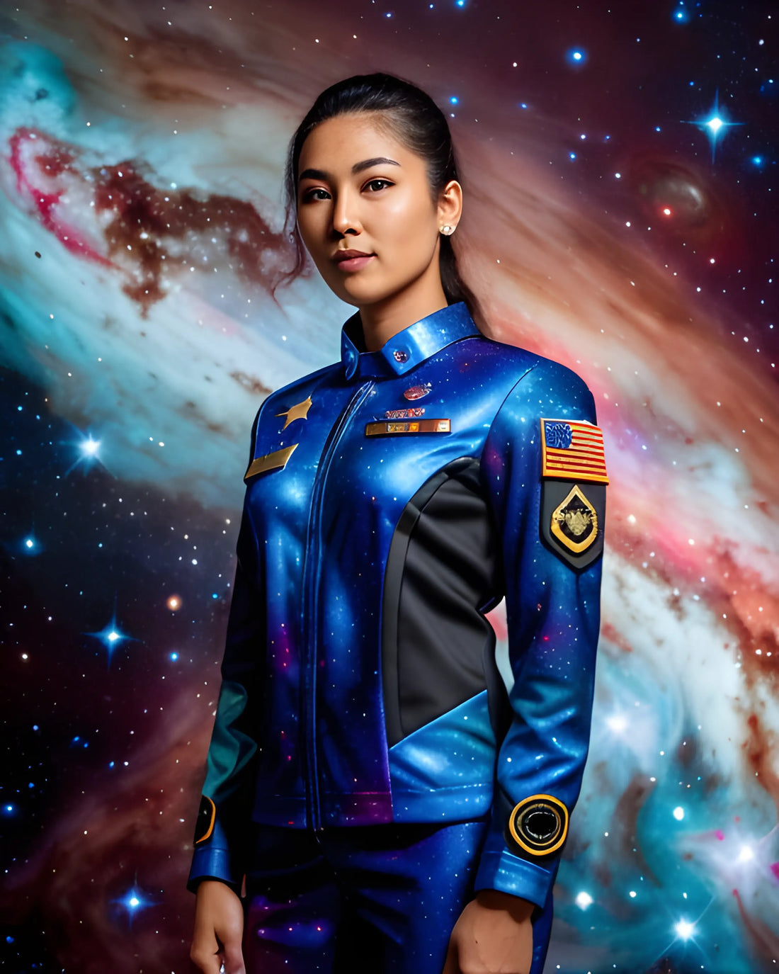 The Nebula Palace: Nurturing the Soul: Exploring the Intersection of Spirituality and Veterans' Well-Being - Army Veteran woman wearing a nebula themed army suit.