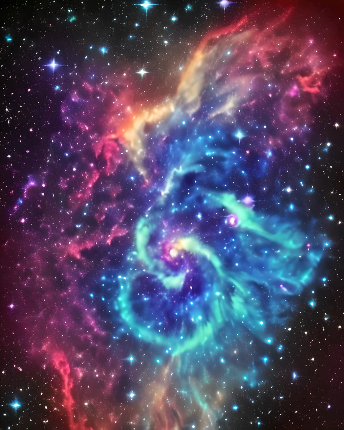 Hydrogen being shown here as the main chemical element in a nebula explosion of many colors.