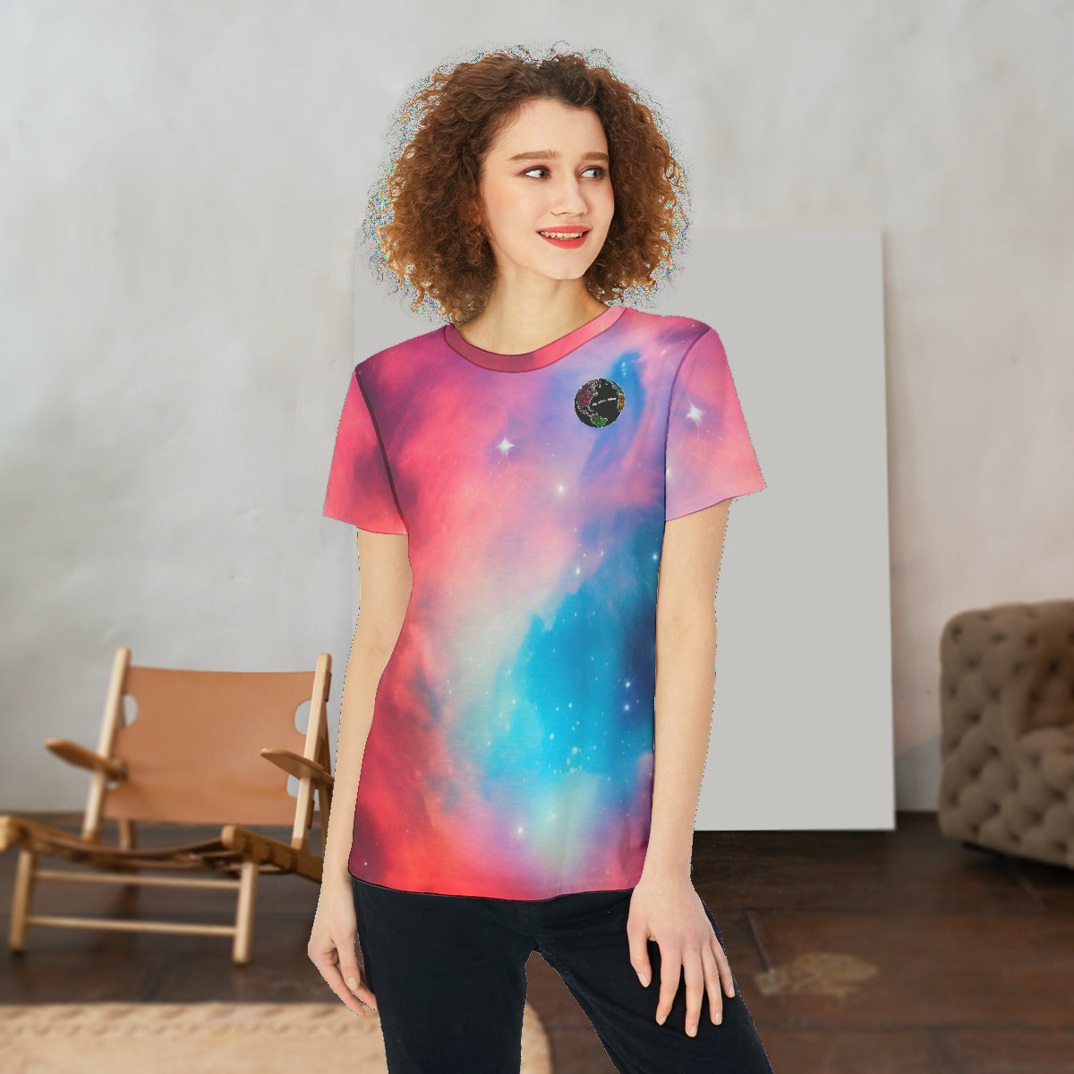 Good Vibes Red and Blue Nebula Round Neck Women's Fashion T-Shirt The Nebula Palace: Spiritually Cosmic Fashion