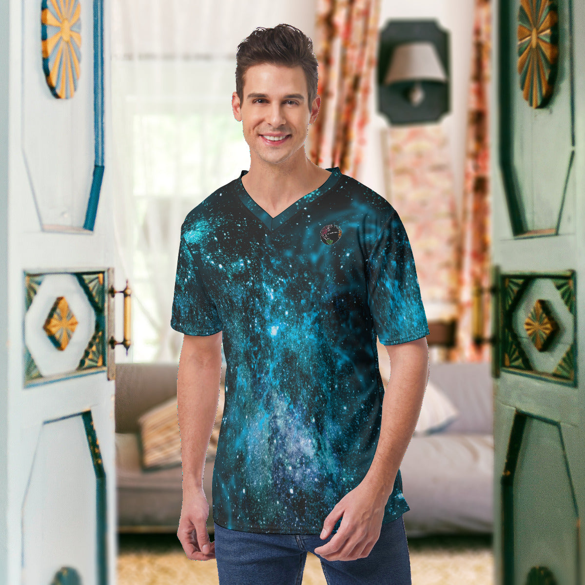 My Journey Galaxy Nebula Space Men's V-Neck Fashion T-Shirt The Nebula Palace: Spiritually Cosmic Fashion