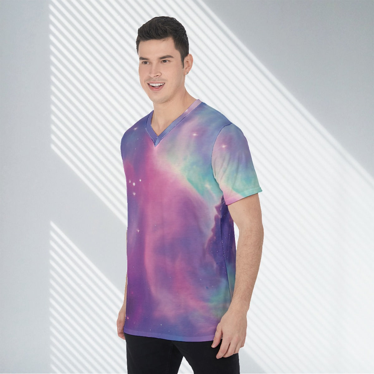 Vibrant Iridescent Cosmic Nebula Fashion Men's V-Neck T-Shirt Tee The Nebula Palace: Spiritually Cosmic Fashion