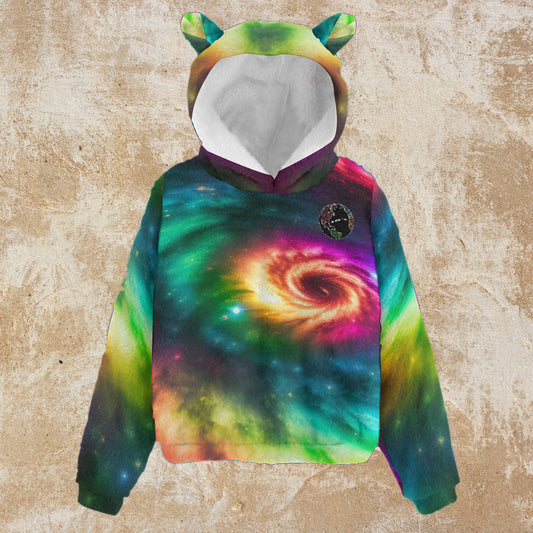 Rainbow Galaxy All-Over Print Kid’s Borg Fleece Sweatshirt With Ear The Nebula Palace: Spiritually Cosmic Fashion