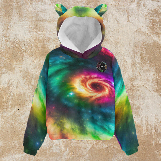 Rainbow Galaxy All-Over Print Kid’s Borg Fleece Sweatshirt With Ear