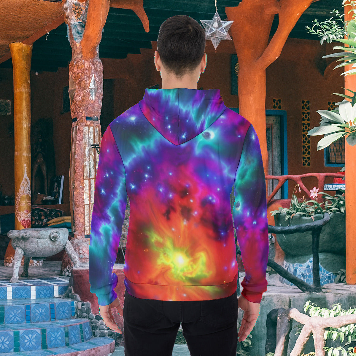 Spiritual Resonation Galaxy Nebula All-Over Print Men's Thicken Pullover Hoodie The Nebula Palace: Spiritually Cosmic Fashion