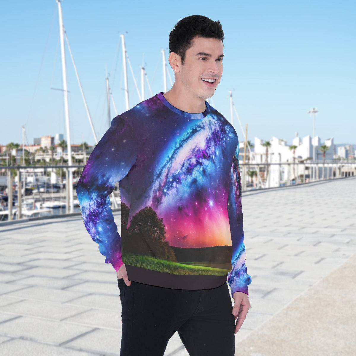 Starry Skies Nightly Sunset Rush Men's Fashion Heavy Fleece Sweatshirt The Nebula Palace: Spiritually Cosmic Fashion
