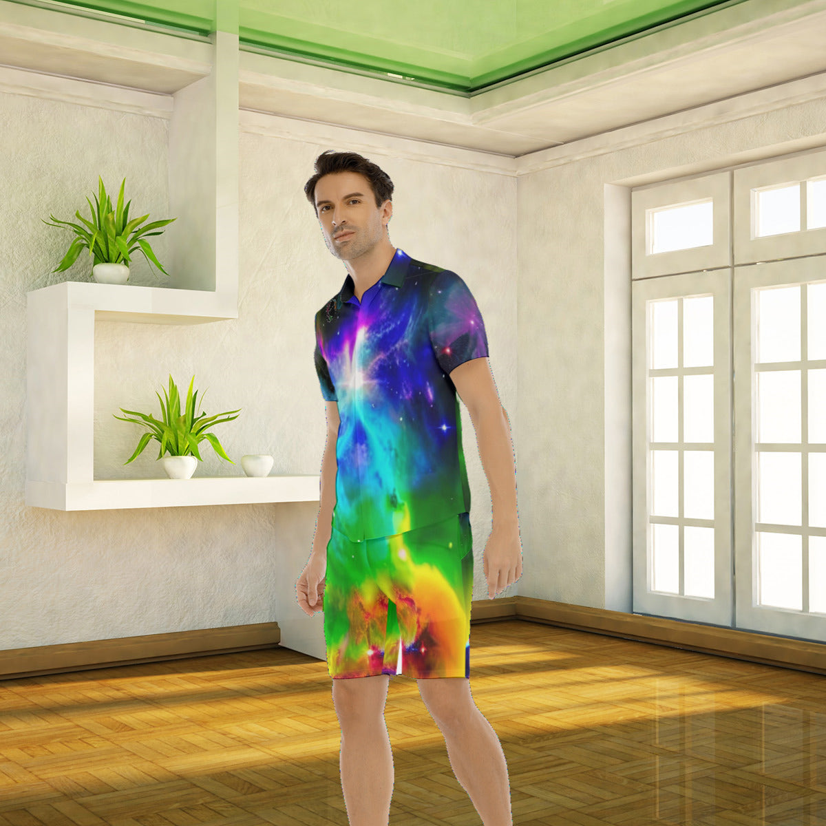 Spiritual Resonation Transcending Evolution Men's Fashion Short Sleeve Shirt with Shorts Set - The Nebula Palace
