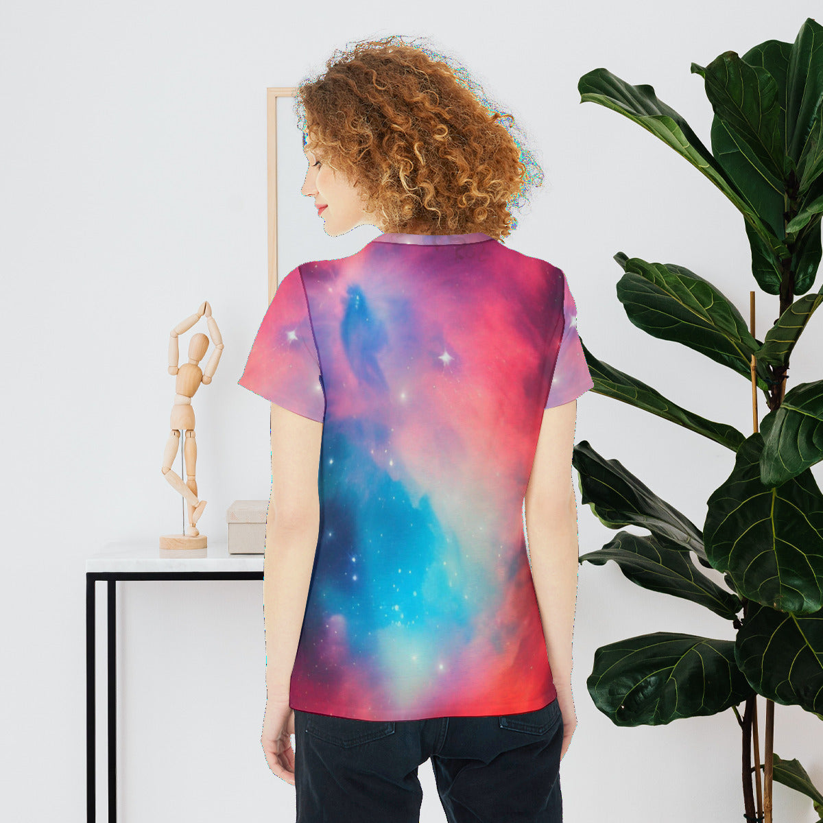 Good Vibes Red and Blue Nebula Round Neck Women's Fashion T-Shirt The Nebula Palace: Spiritually Cosmic Fashion