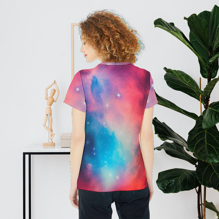Good Vibes Red and Blue Nebula Round Neck Women's Fashion T-Shirt - The Nebula Palace