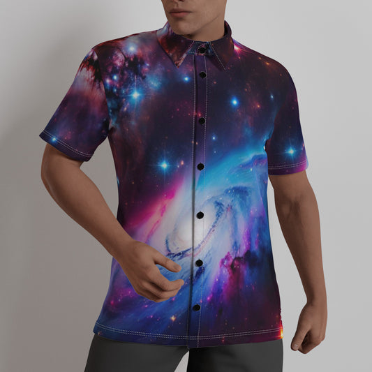 Interstellar Consciousness Galaxy Nebula Men's Fashion Dress Shirt The Nebula Palace: Spiritually Cosmic Fashion