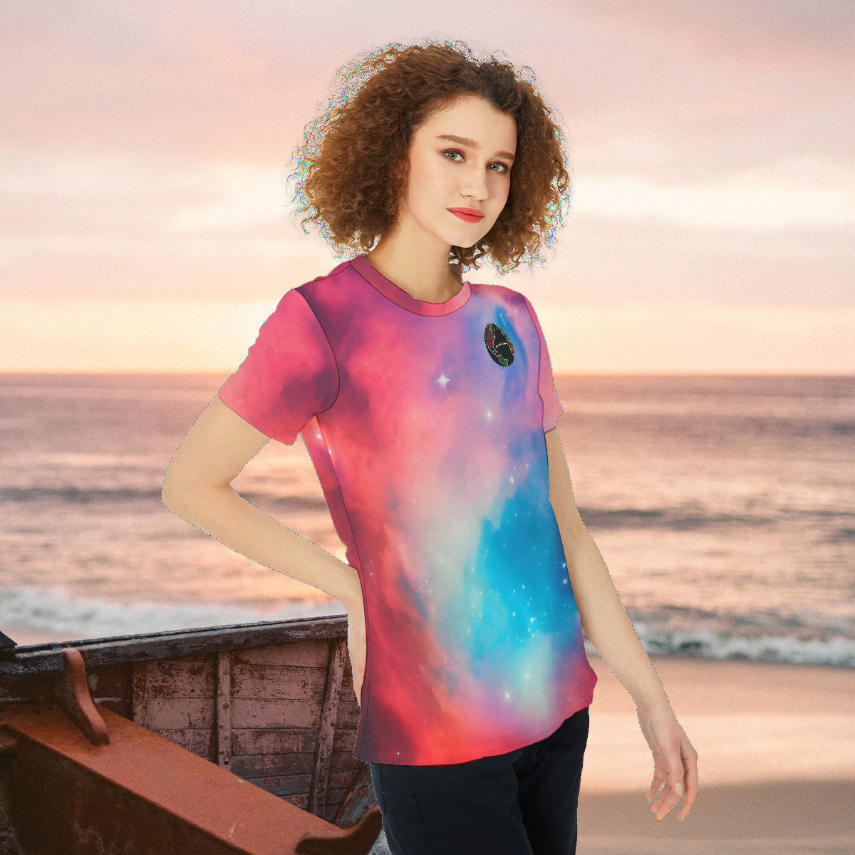 Good Vibes Red and Blue Nebula Round Neck Women's Fashion T-Shirt - The Nebula Palace