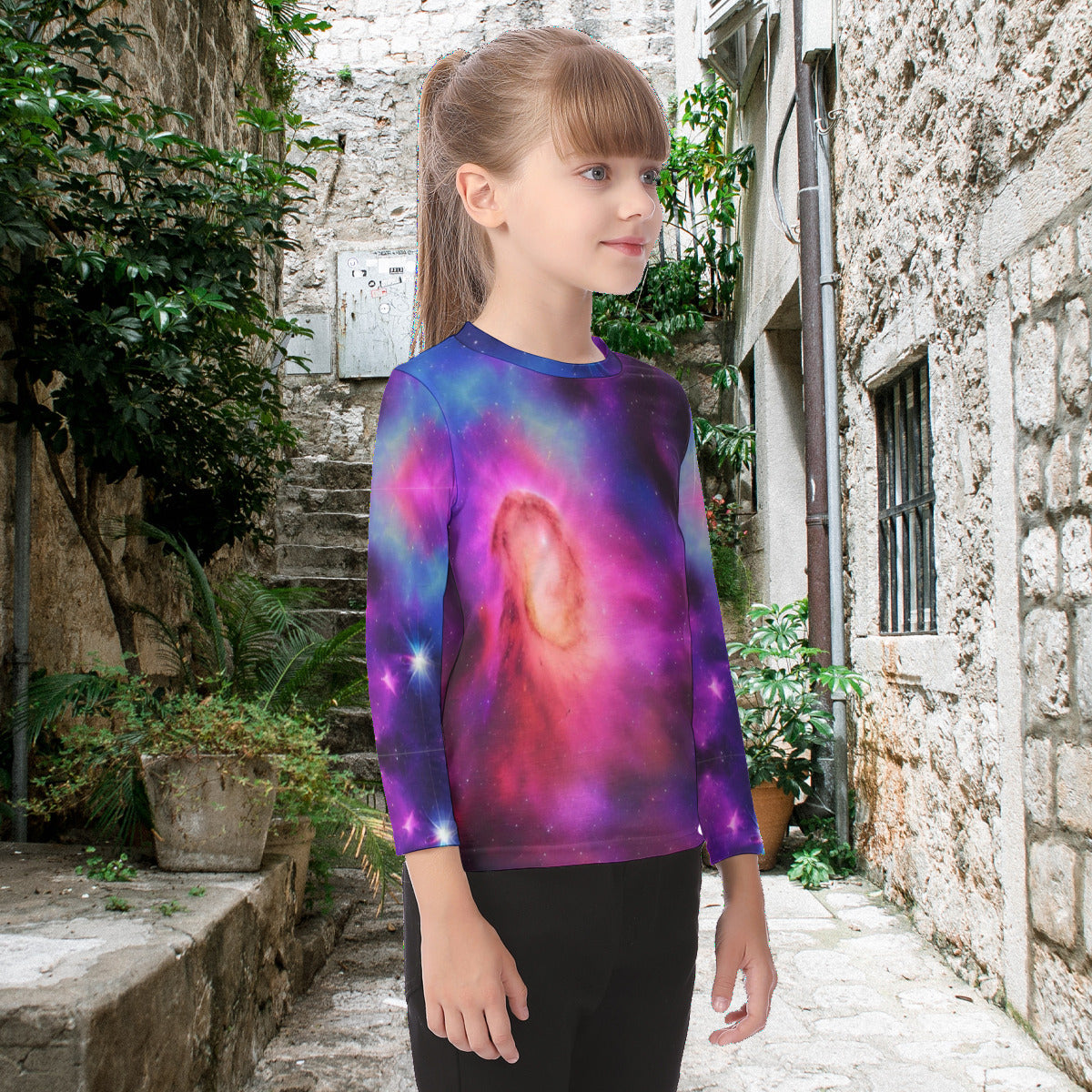 Spiritual Resonation Divine Cosmos Kid's Fashion O-neck Long Sleeve T-shirt - The Nebula Palace