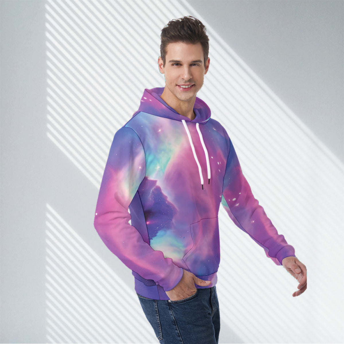Vibrant Iridescent Nebula Galaxy All-Over Print Men's Hoodie - The Nebula Palace