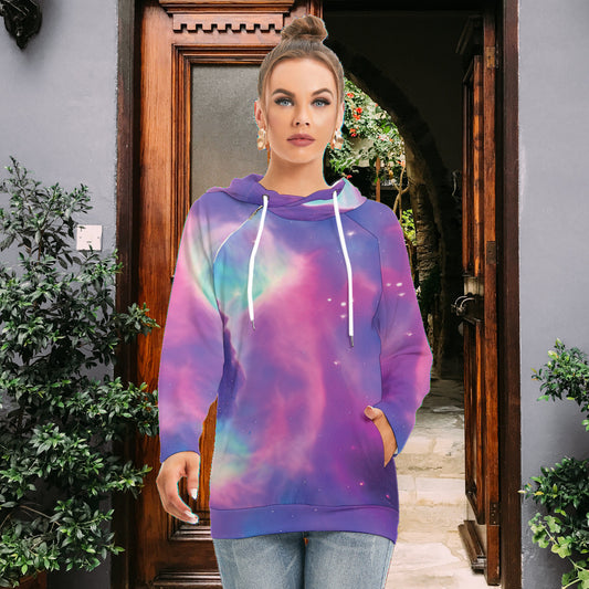 Vibrant Iridescent Nebula Galaxy All-Over Print Women's Hoodie with Zipper Pocket The Nebula Palace: Spiritually Cosmic Fashion
