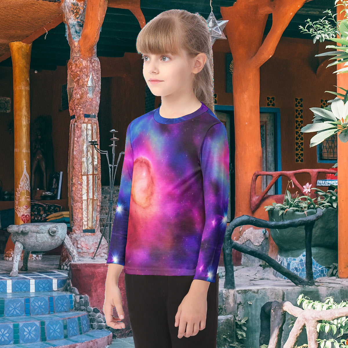 Spiritual Resonation Divine Cosmos Kid's Fashion O-neck Long Sleeve T-shirt The Nebula Palace: Spiritually Cosmic Fashion