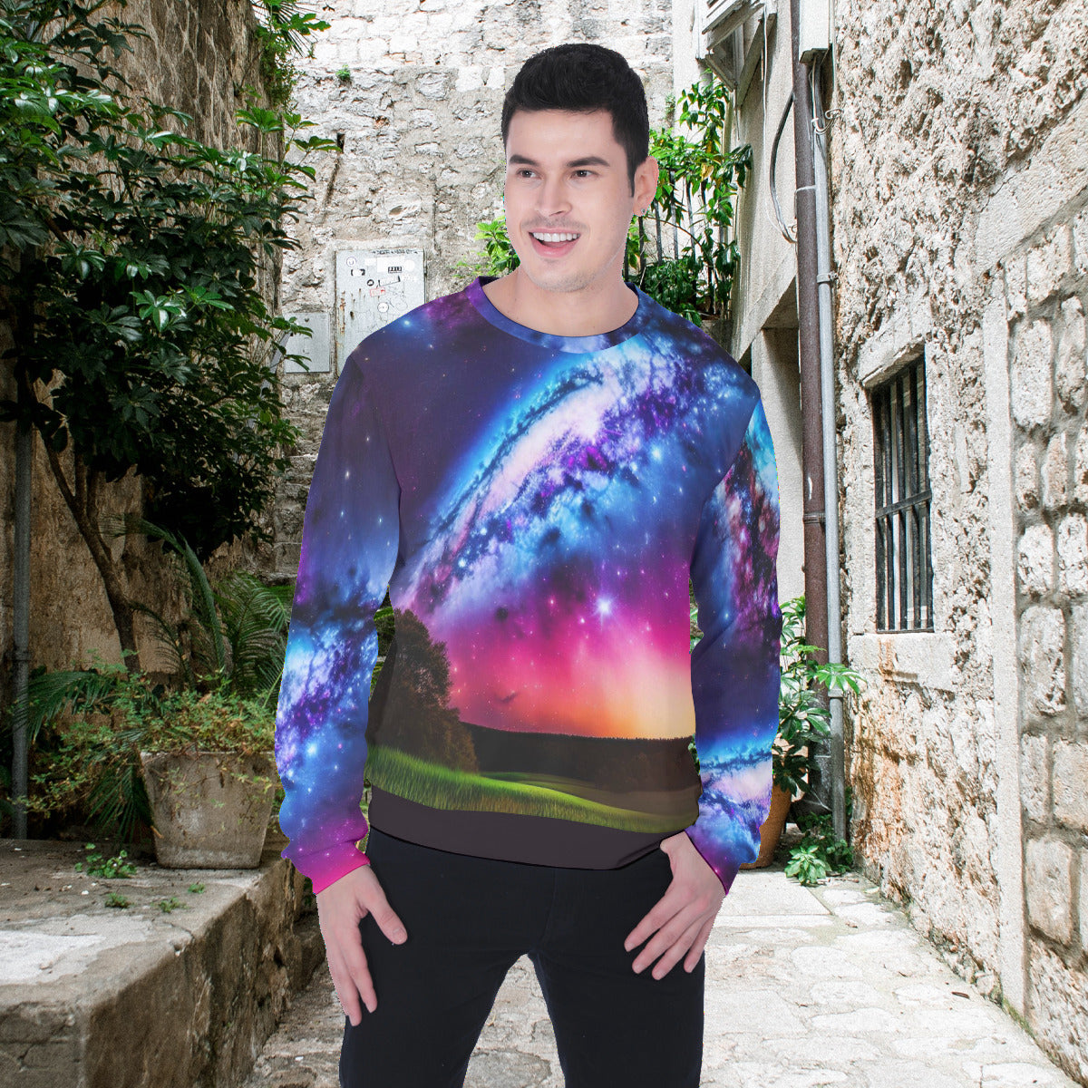 Starry Skies Nightly Sunset Rush Men's Fashion Heavy Fleece Sweatshirt The Nebula Palace: Spiritually Cosmic Fashion