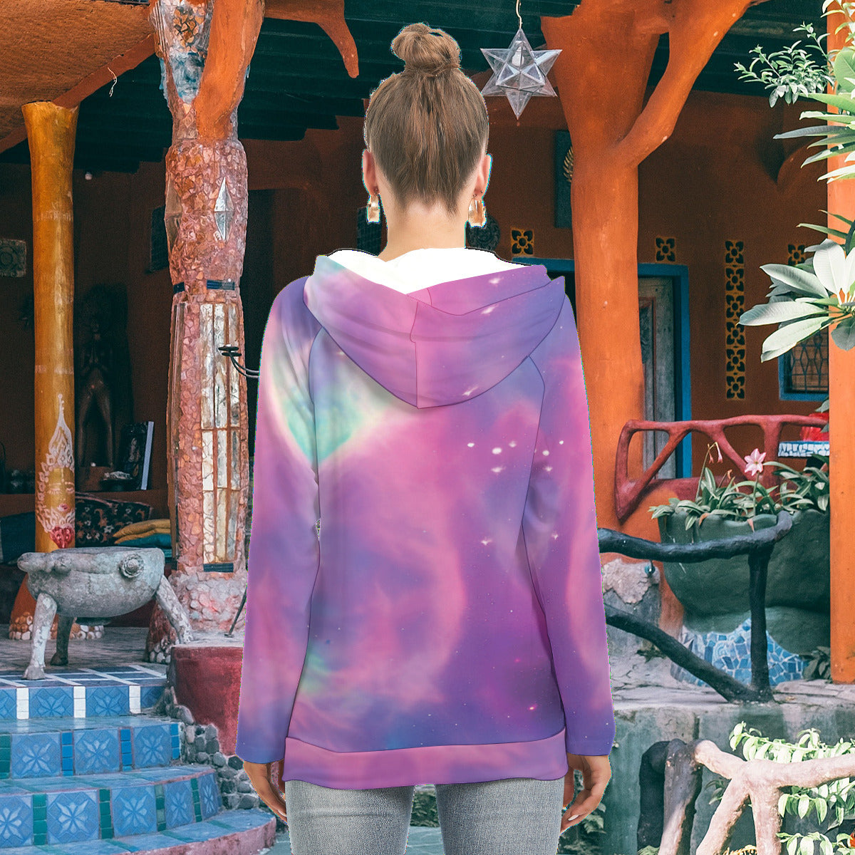 Vibrant Iridescent Nebula Galaxy All-Over Print Women's Hoodie with Zipper Pocket The Nebula Palace: Spiritually Cosmic Fashion