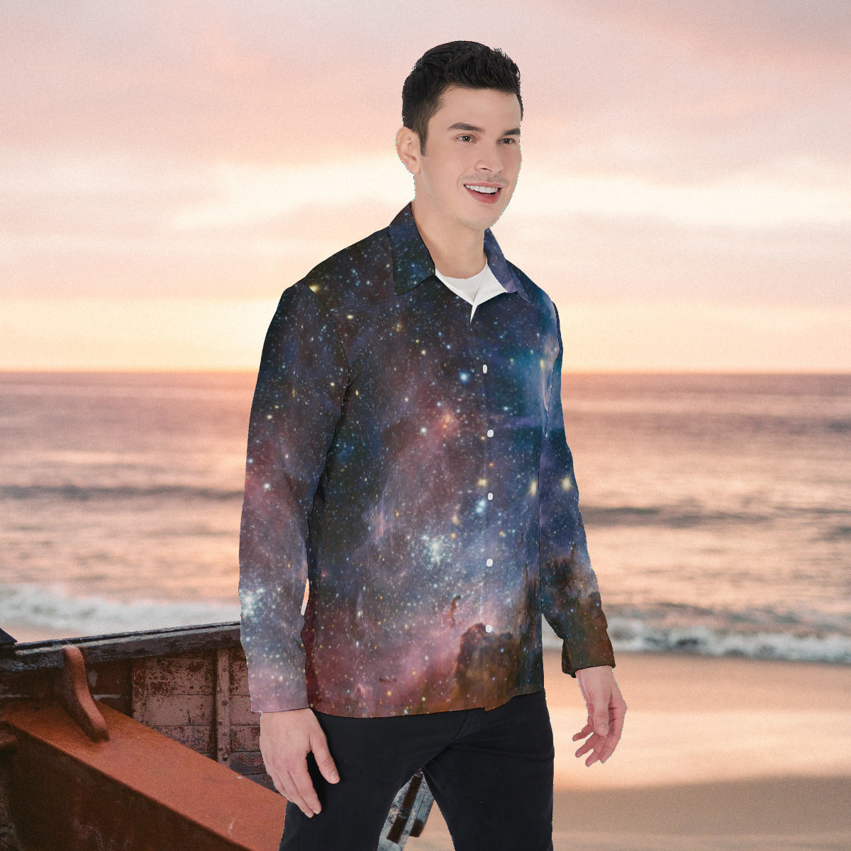 Deep Vibes Nebula Men's Fashion Long Sleeve Shirt The Nebula Palace: Spiritually Cosmic Fashion