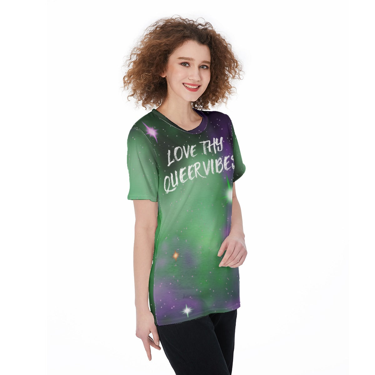 Love Thy Queer Vibes Women's O-Neck Fashion T-Shirt The Nebula Palace: Spiritually Cosmic Fashion